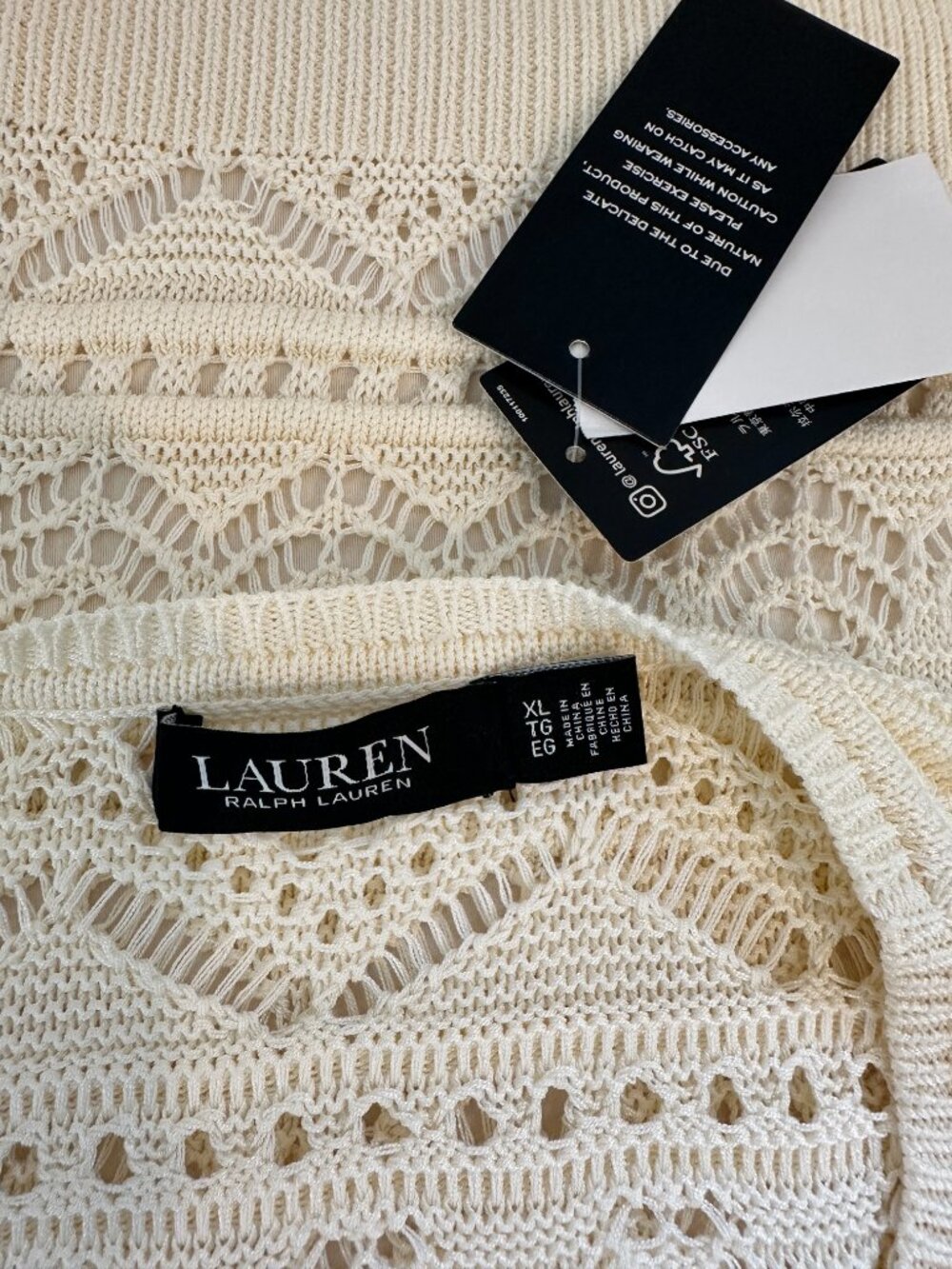 NWT Ralph Lauren Cream Black Label Sleeveless Crochet Knit Top Women's Sz XL - Picture 13 of 16